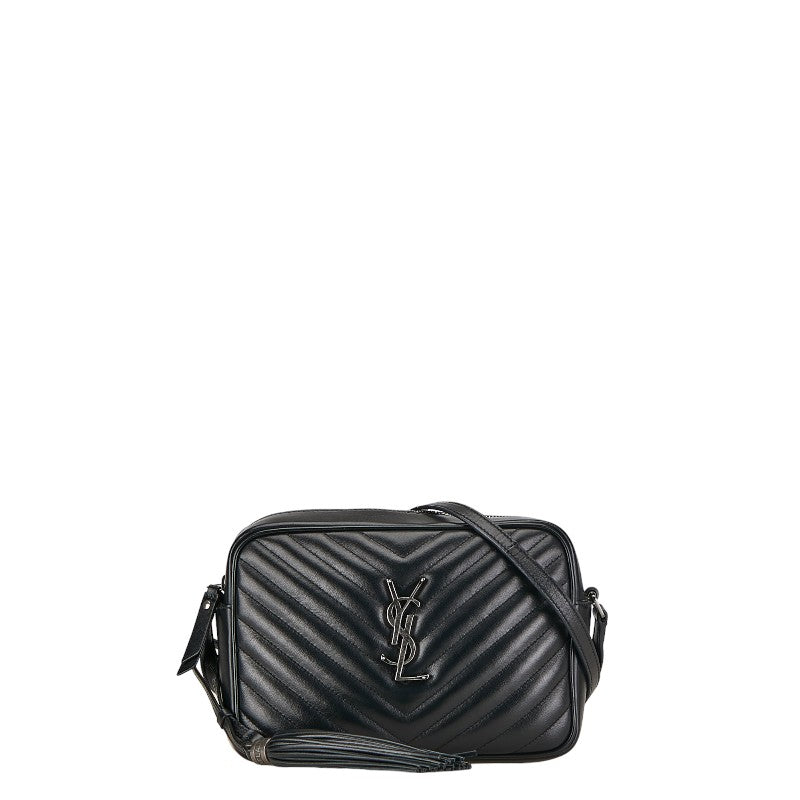 Saint Laurent YSL Logo V Stitch Lou Fringe Shoulder Bag 520534 Black Leather Saint Laurent