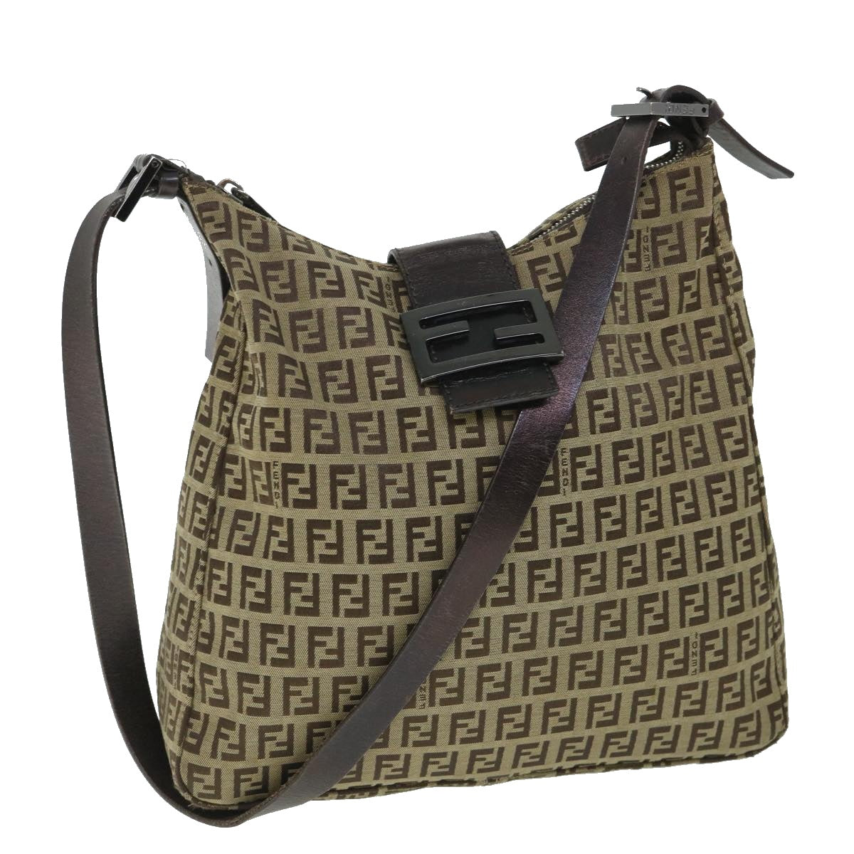 FENDI Zucchino Canvas Mamma Baguette Shoulder Bag Brown54964