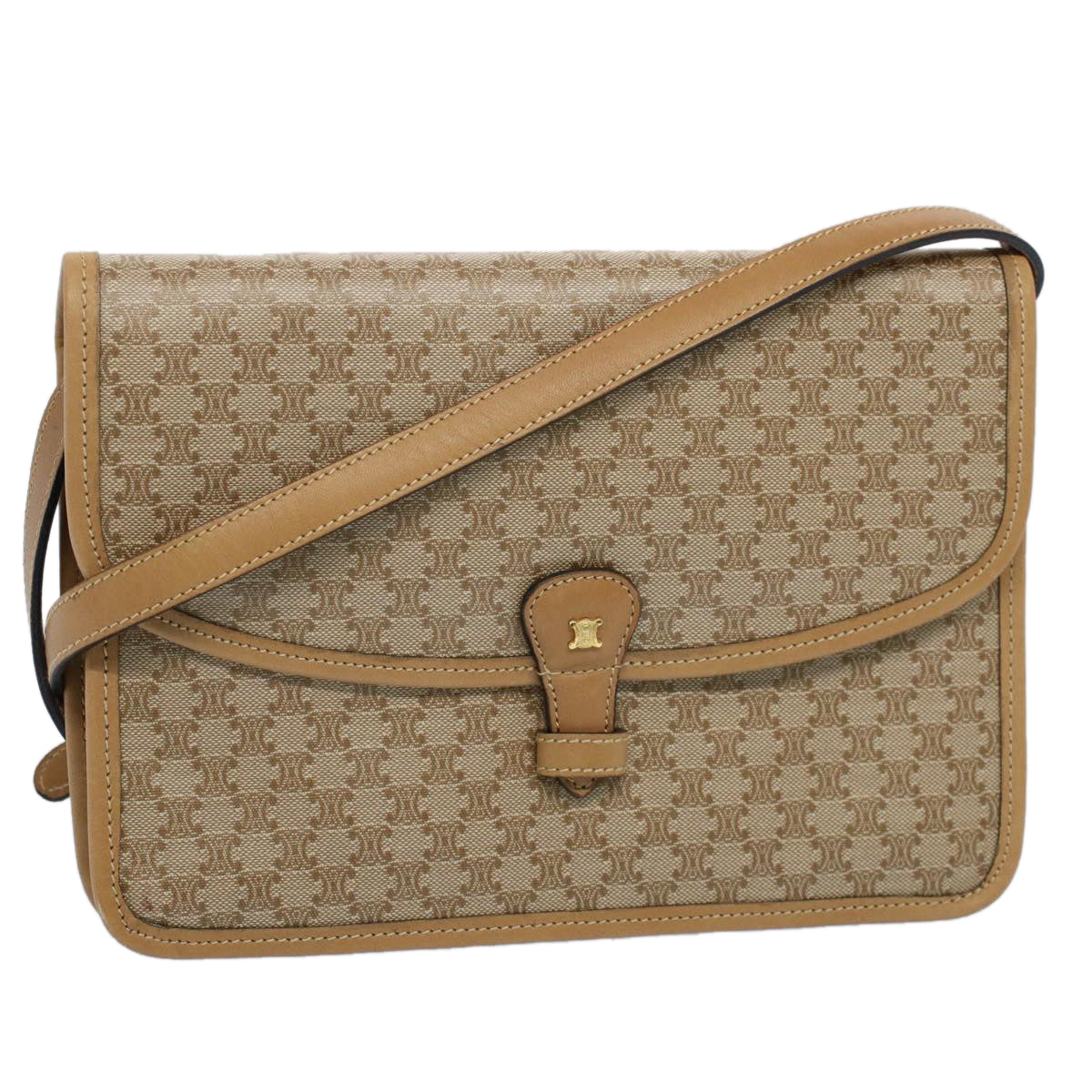 CELINE Macadam Canvas Shoulder Bag Beige 54990