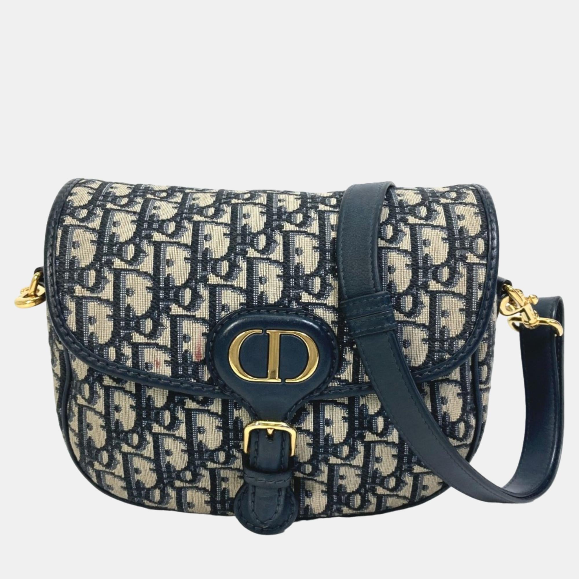 Dior Navy Blue Oblique Canvas Medium Bobby Shoulder Bag