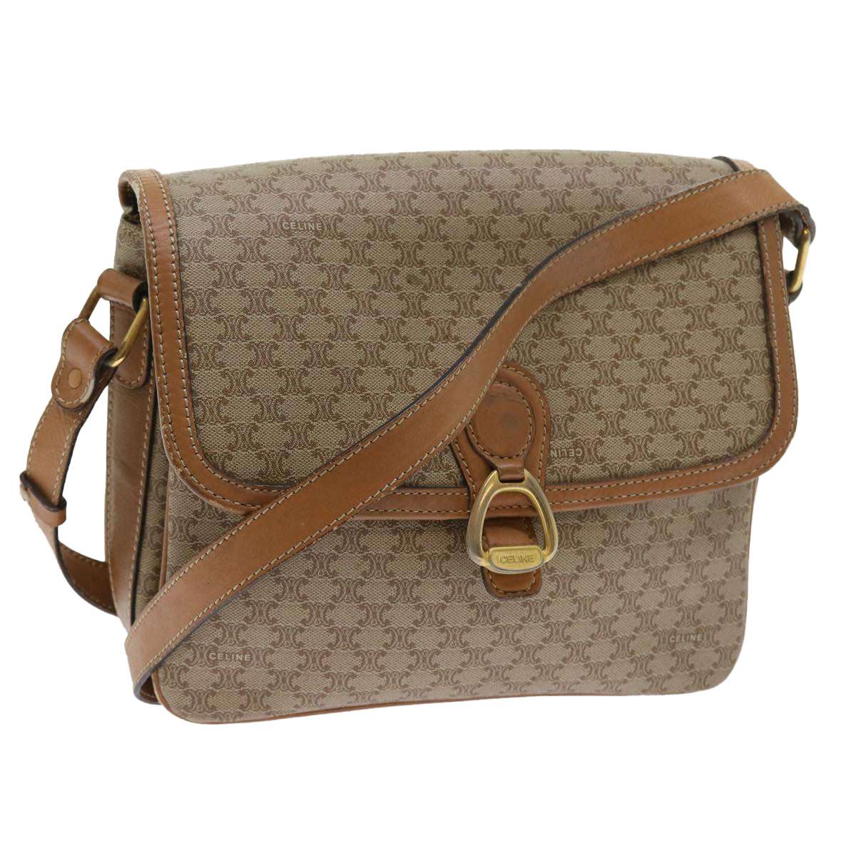 CELINE Macadam Canvas Shoulder Bag Beige 56701