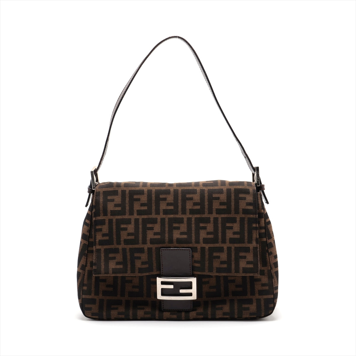 Fendi Zucca Mammaket Canvas Leather Shoulder Bag Brown Fence