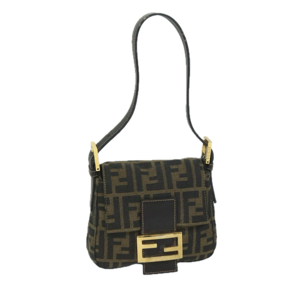 FENDI Zucca Canvas Mini Mamma Baguette Hand Bag Black Brown59810A