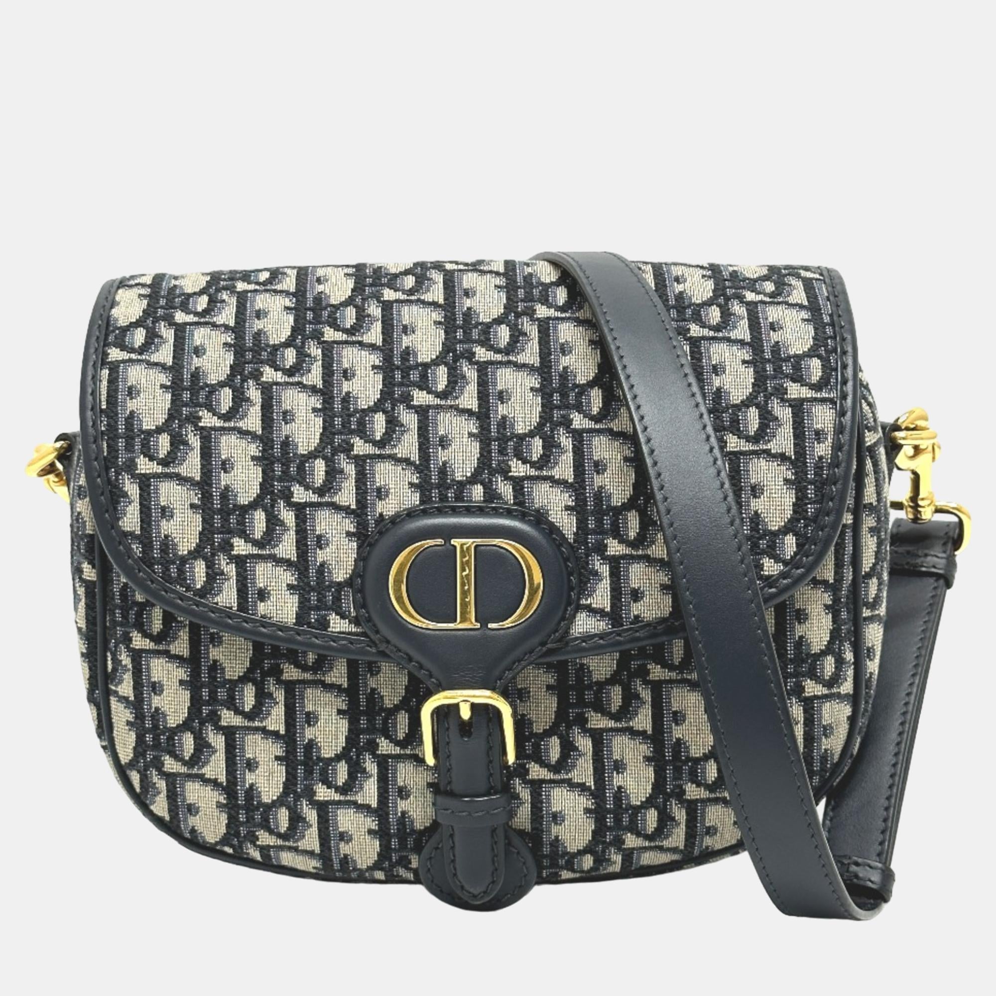 Dior Navy Blue Oblique Canvas Medium Bobby Flap Crossbody Bag