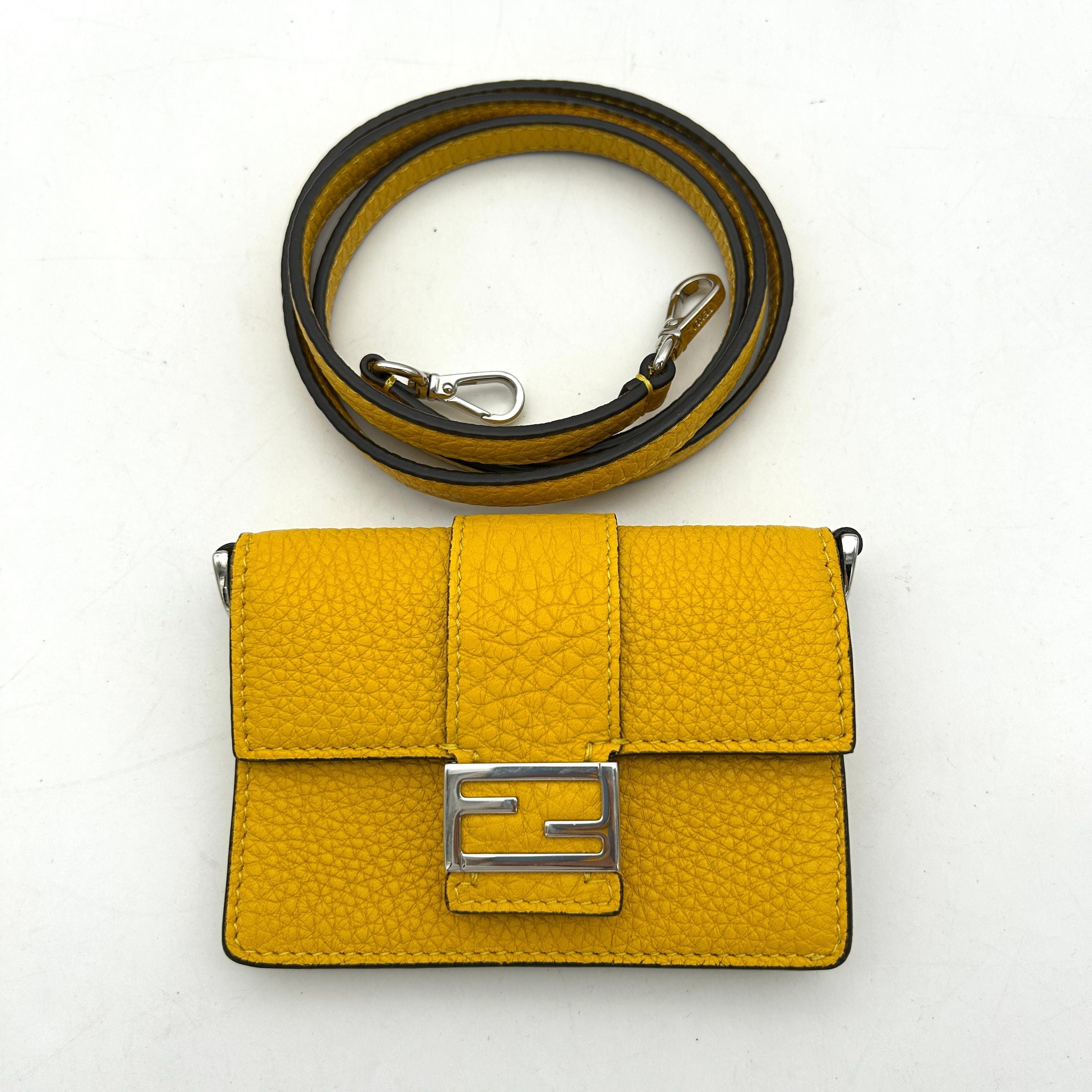Flat baguette leather crossbody bag Fendi Yellow in Leather fe4435dd