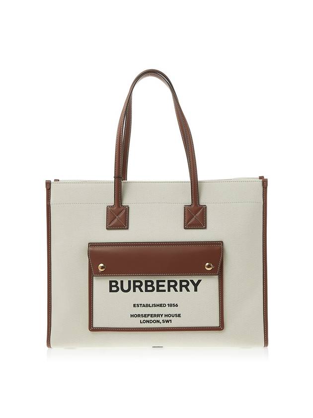 Burberry Medium Two-Tone Canvas and Leather Freya Tote Bag Natural Tan