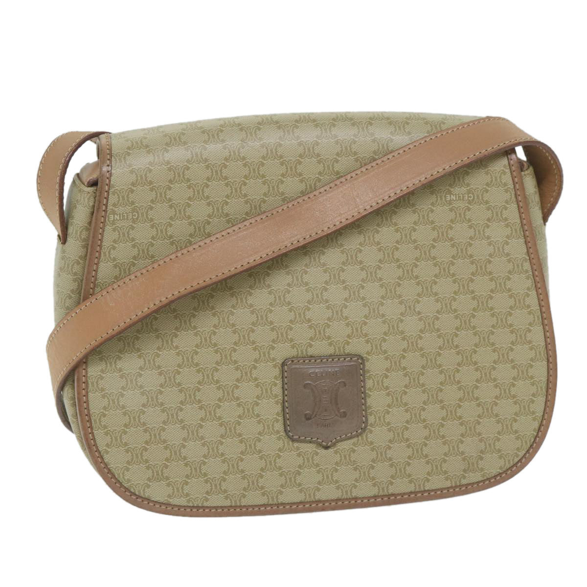CELINE Macadam Canvas Shoulder Bag Beige 60065