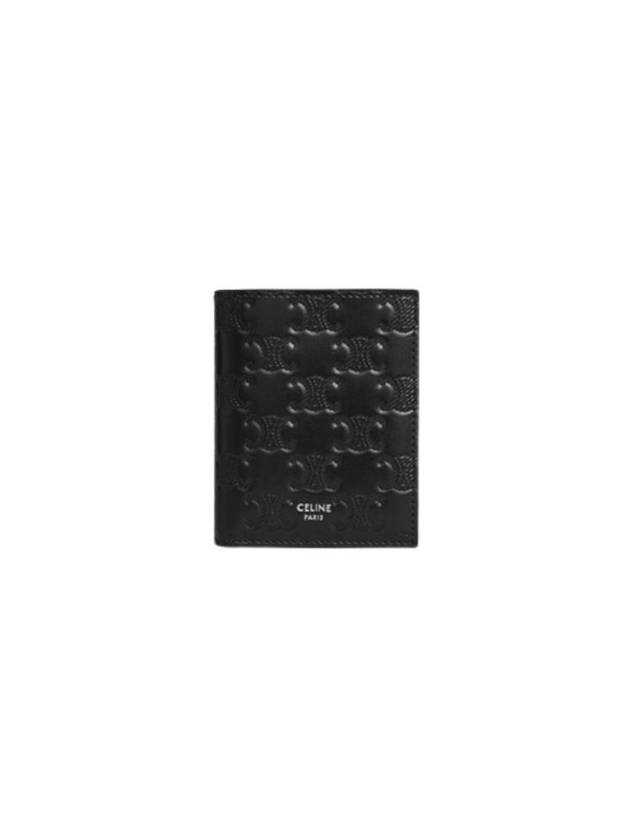 CELINE Triomphe Embossed Calfskin Compact Half Wallet Black