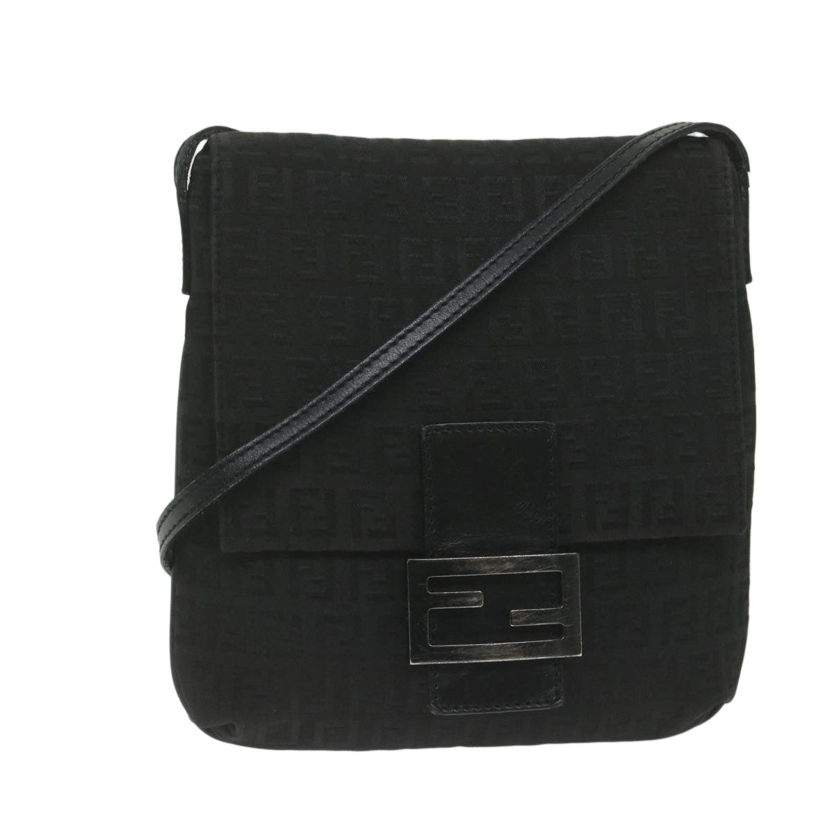 FENDI Zucchino Canvas Shoulder Bag Black61959