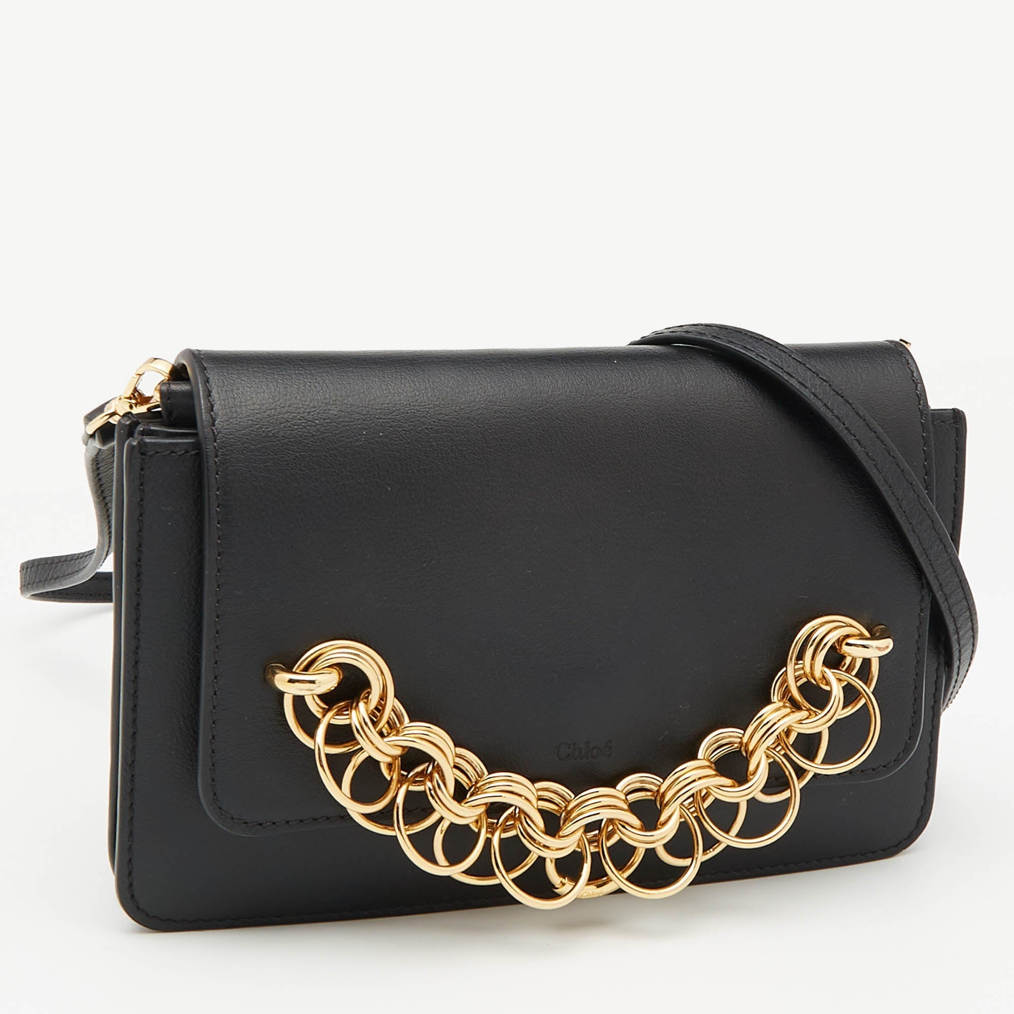 Chloe Black Leather Drew Bijou Clutch Bag