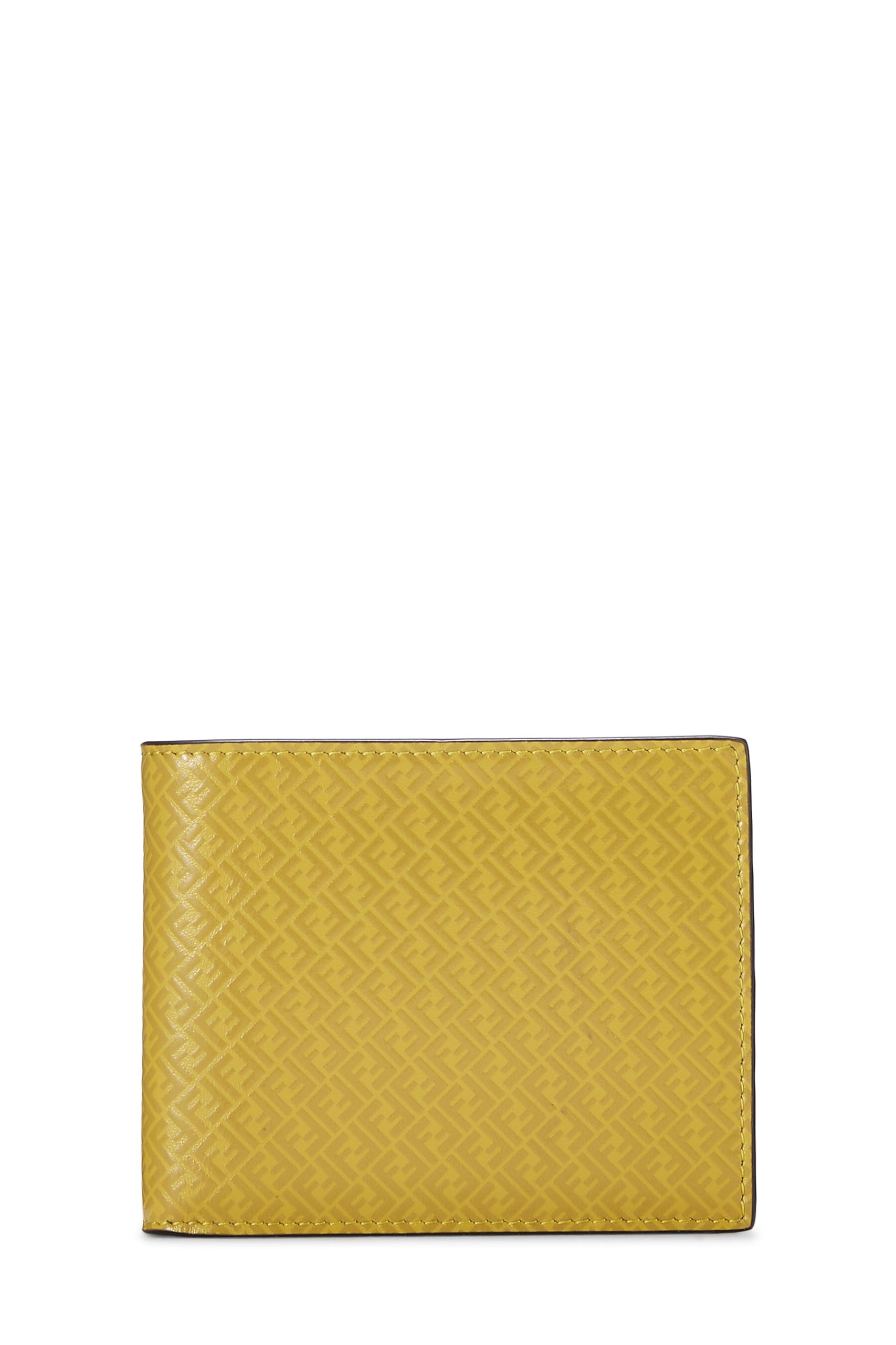 Fendi, Yellow Zucchino Leather Bi-fold Wallet, Yellow
