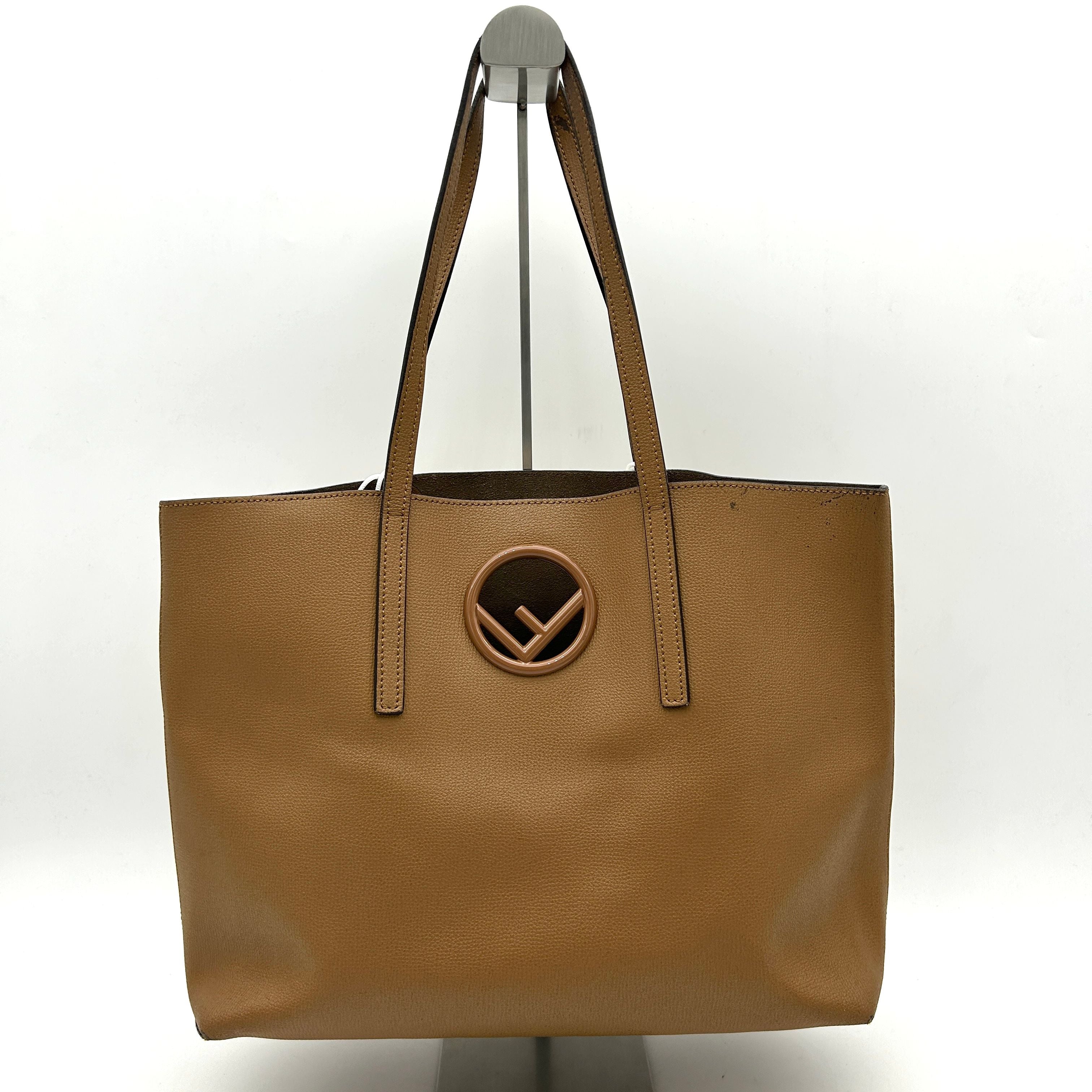 FENDI Vitello Vienna Enamel F is Fendi Shopping Tote Miele Scuro Taupe LA20977