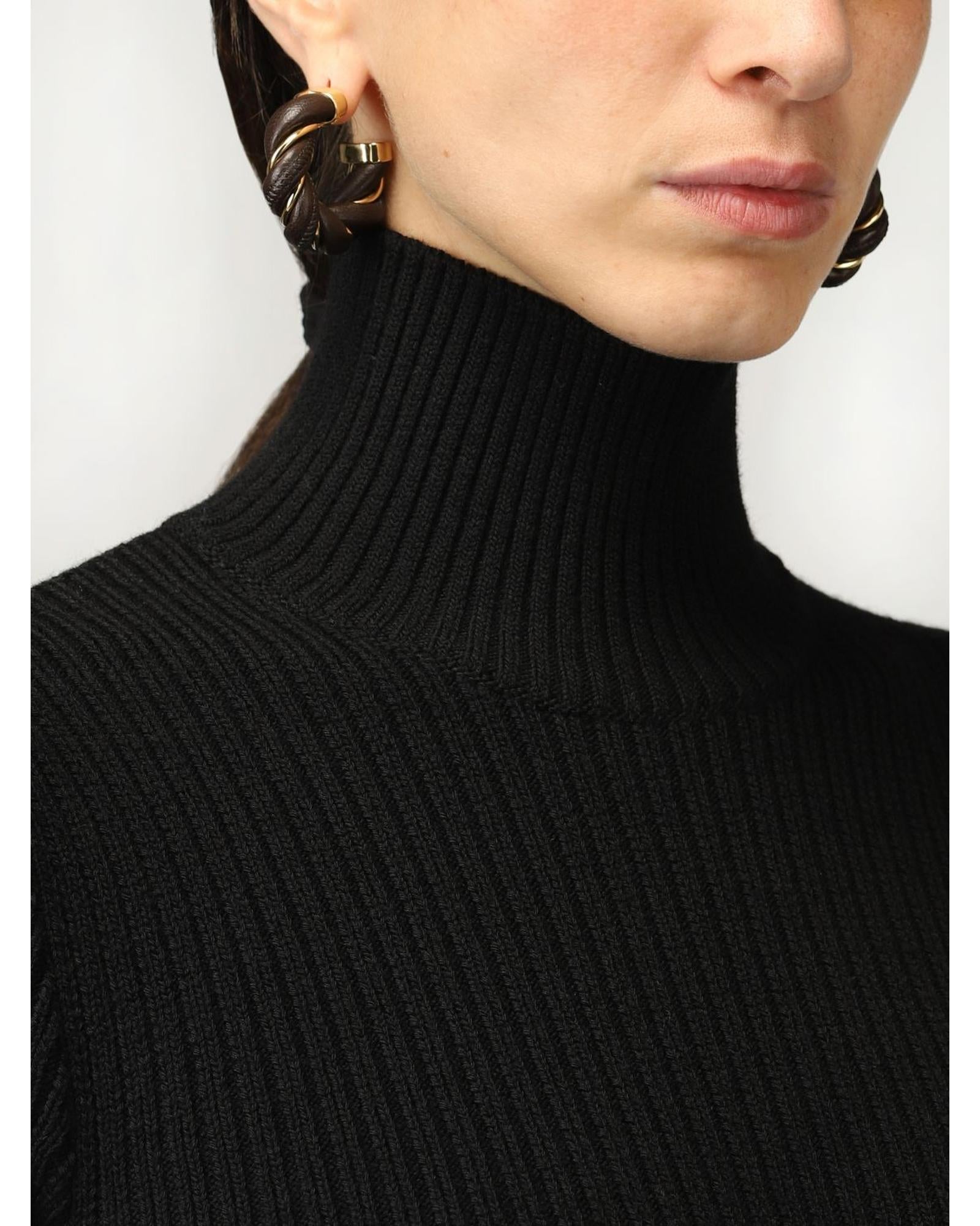 Bottega Veneta Leather Hoop Earrings Twisted Design Women Dark Jewelry