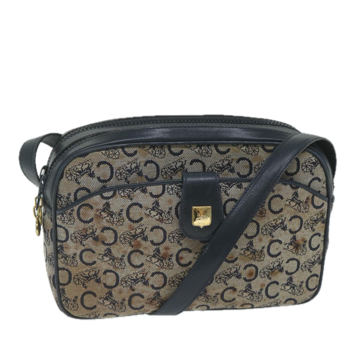 CELINE C Macadam Canvas Shoulder Bag Navy 63227
