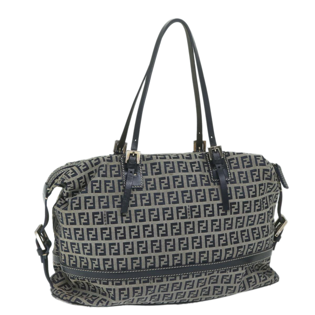 FENDI Zucchino Canvas Shoulder Bag Navy63396