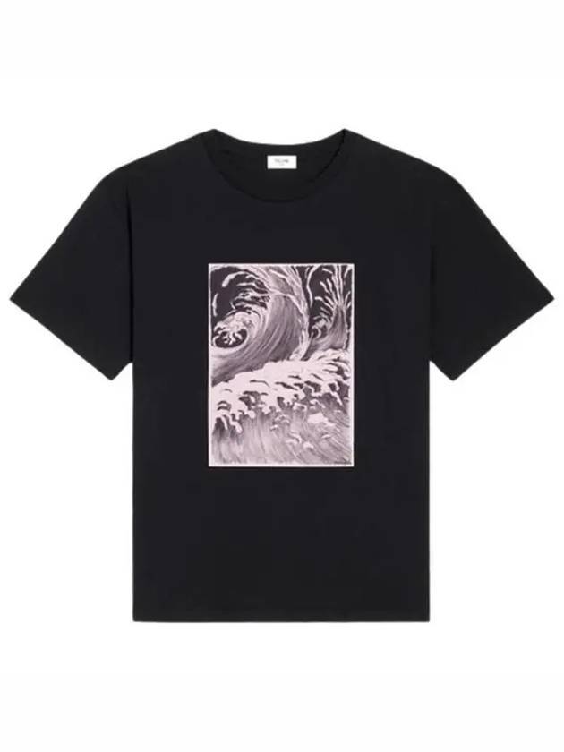 CELINE Men's Loose Wave Cotton Jersey Short Sleeve T-Shirt Black