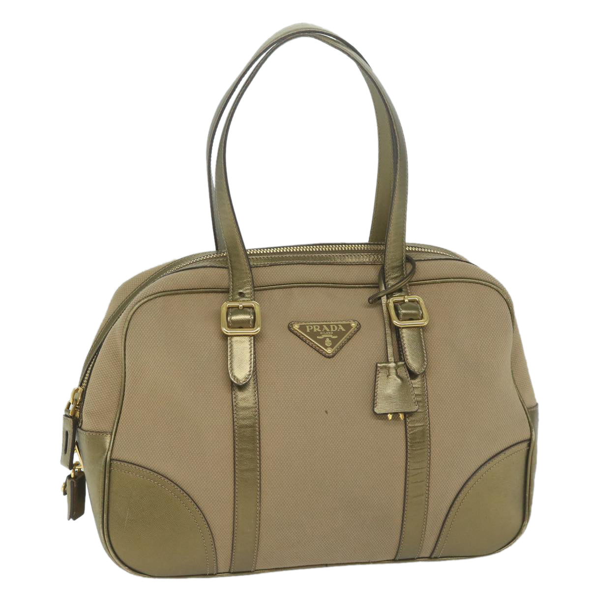 PRADA Hand Bag Canvas Beige Gold 64749