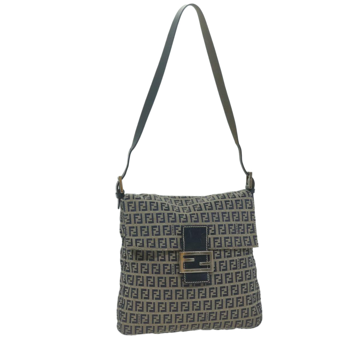FENDI Zucchino Canvas Mamma Baguette Shoulder Bag Navy65015