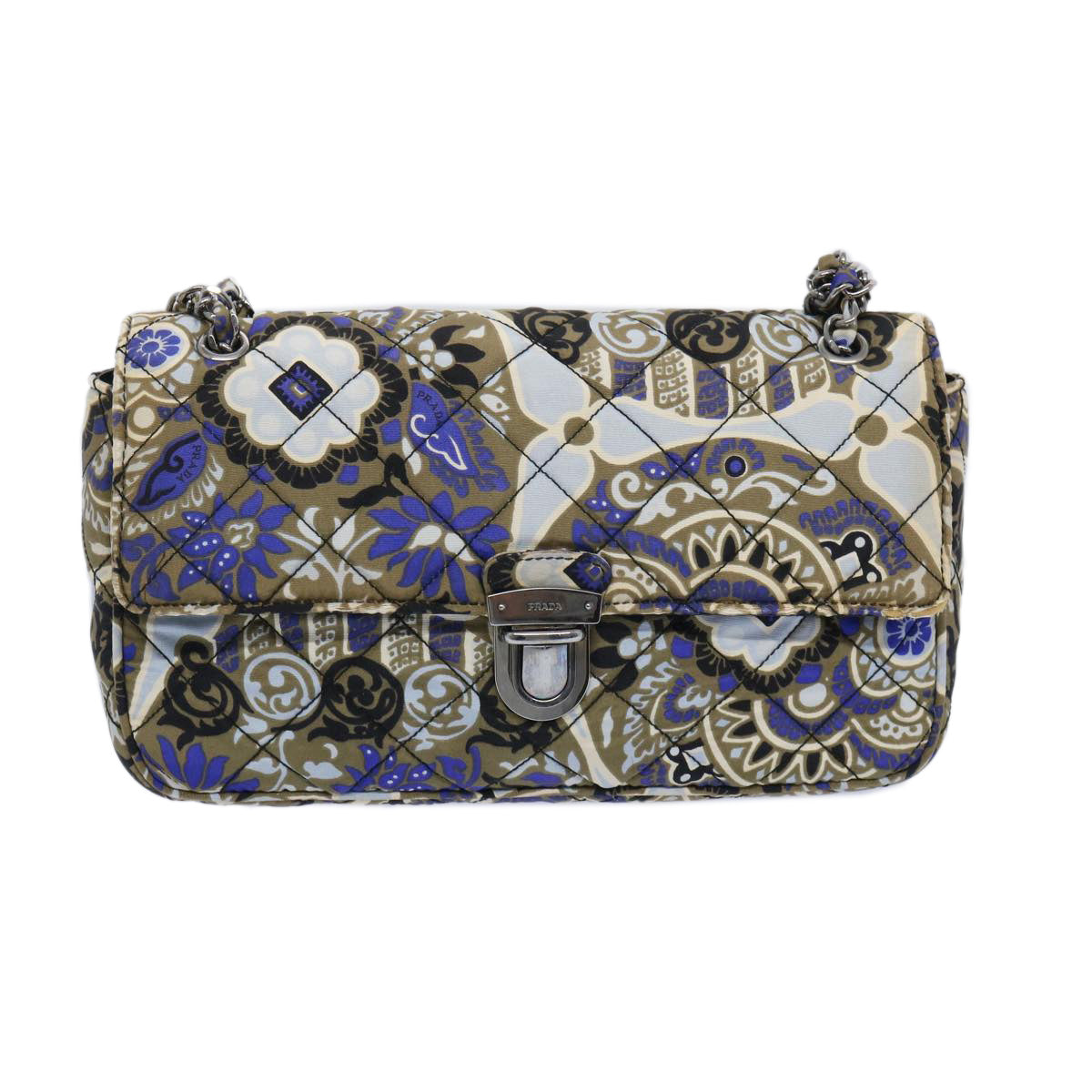 PRADA Chain Shoulder Bag Nylon Brown Blue 65541A