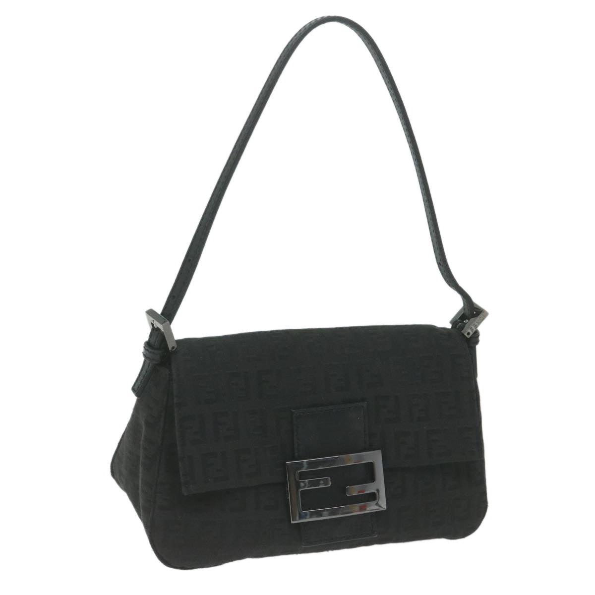 FENDI Zucchino Canvas Mamma Baguette Shoulder Bag Black65904