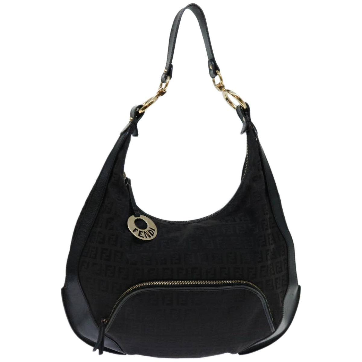 FENDI Zucchino Canvas Shoulder Bag Black67994