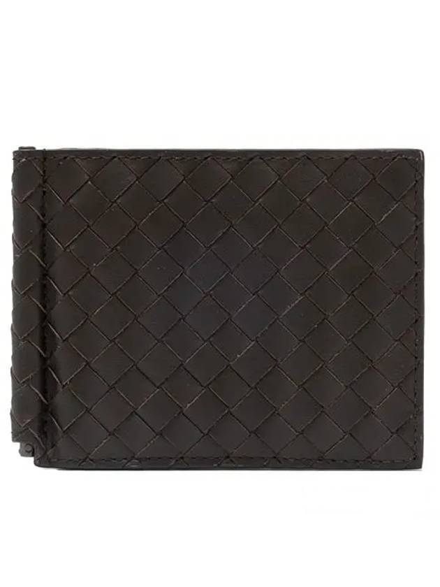 Bottega Veneta Intrecciato Money Clip Card Wallet Dark Brown