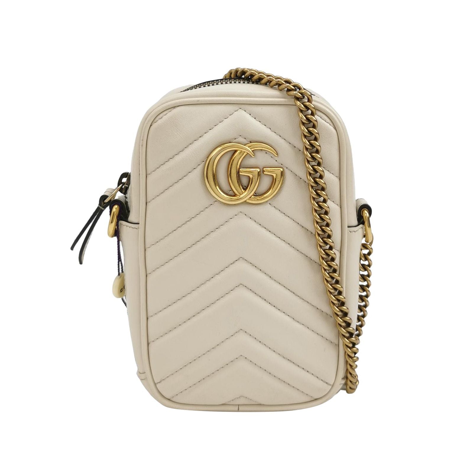 Gucci GG Marmont Mini Leather Solid V-Pattern Quilted Double G Logo Crossbody Shoulder Bag 250418781153764