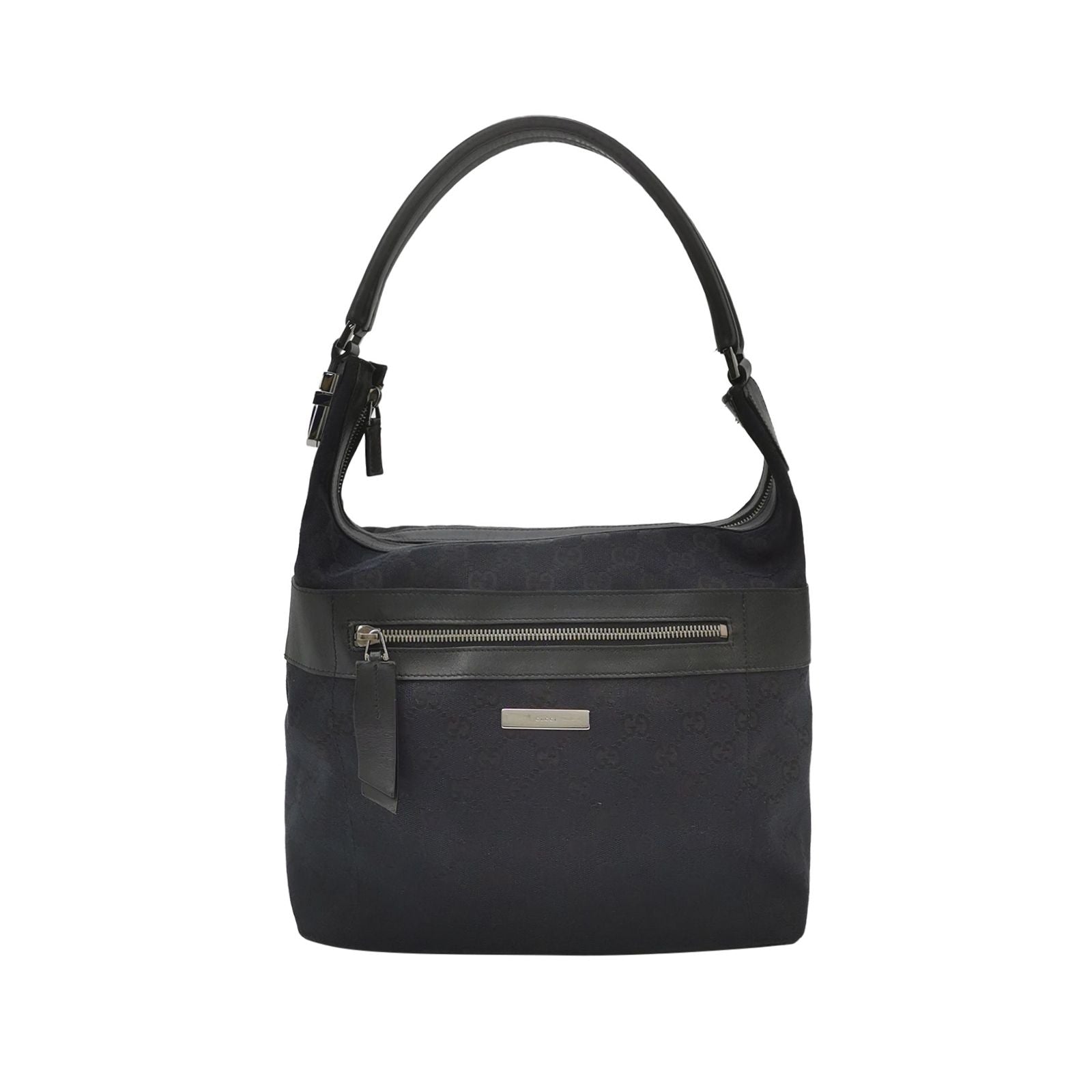 Gucci Leather Canvas Solid Pattern Logo Zipper Vintage Shoulder Bag 250305781092243