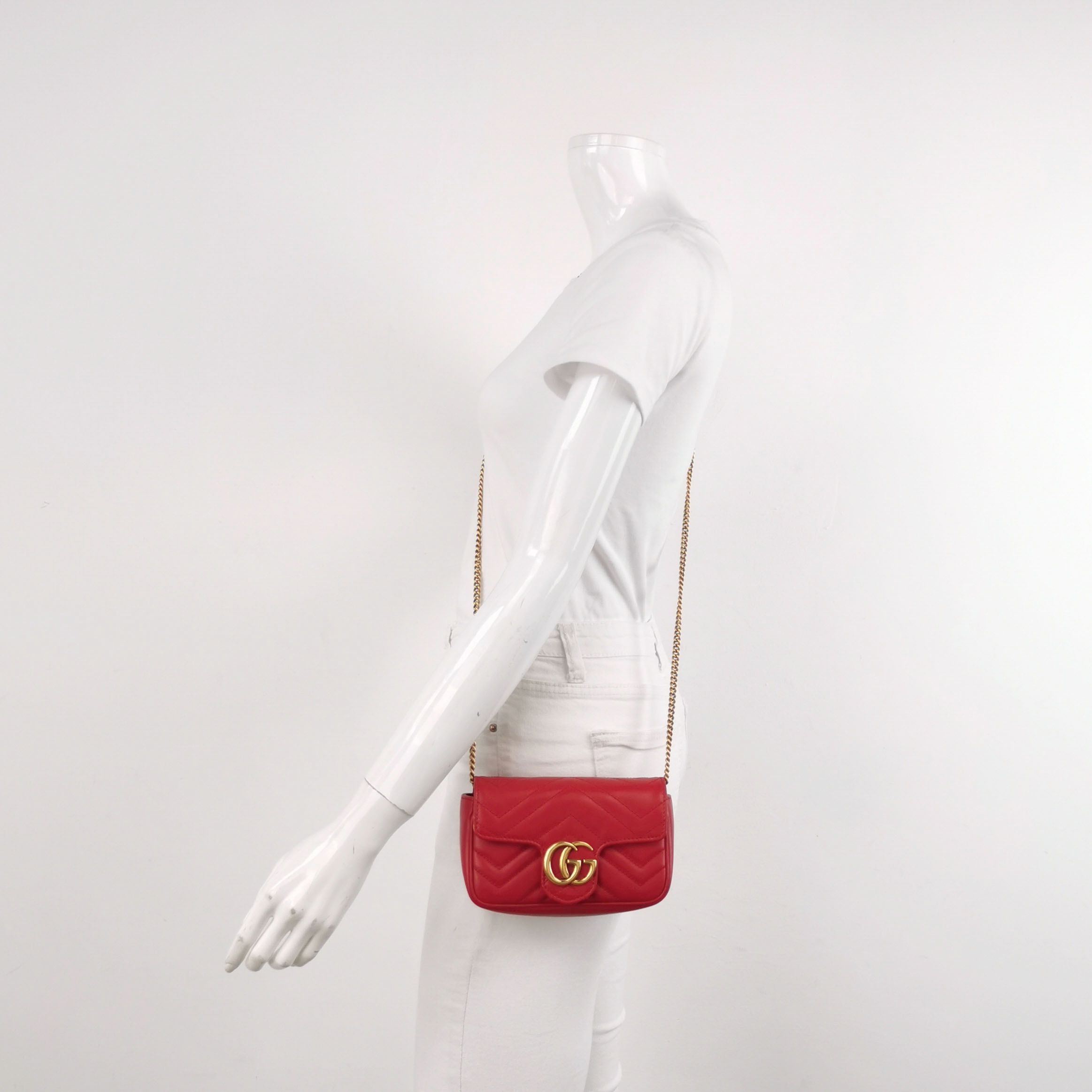Gucci GG Marmont Mini Leather Quilted GG Matelassé Flap Crossbody Bag 250514781192711