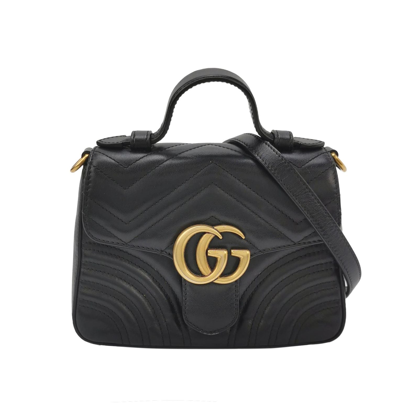 Gucci GG Marmont Mini Leather Solid Chevron Quilted Double G Logo Flap Crossbody Bag 250427781168669