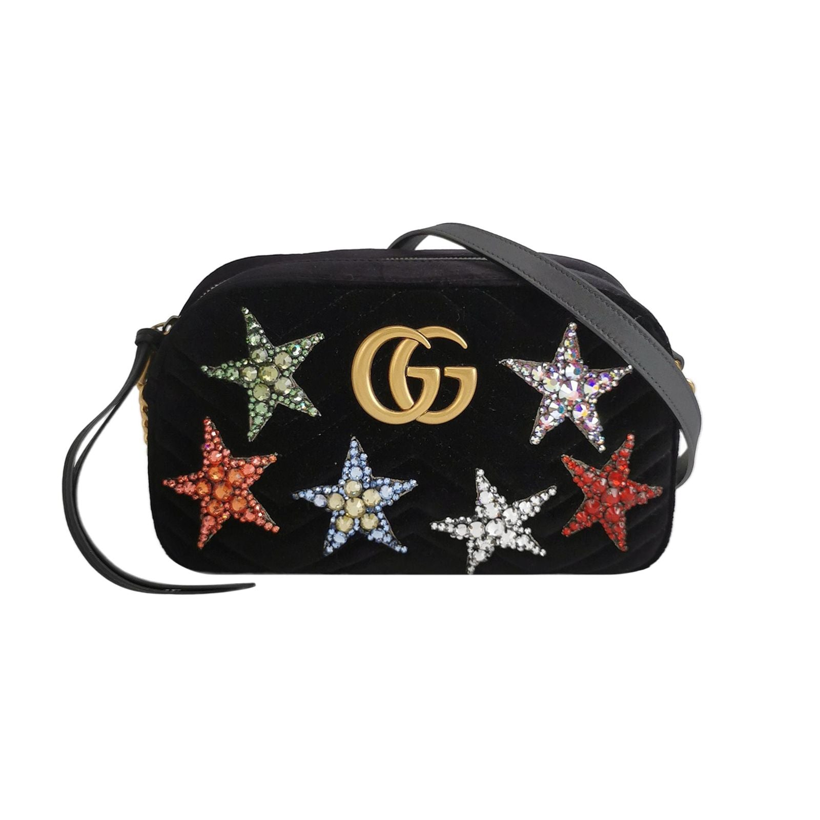 Gucci GG Marmont Small Leather and Suede Star Pattern GG Logo Crossbody Bag 250421781159465