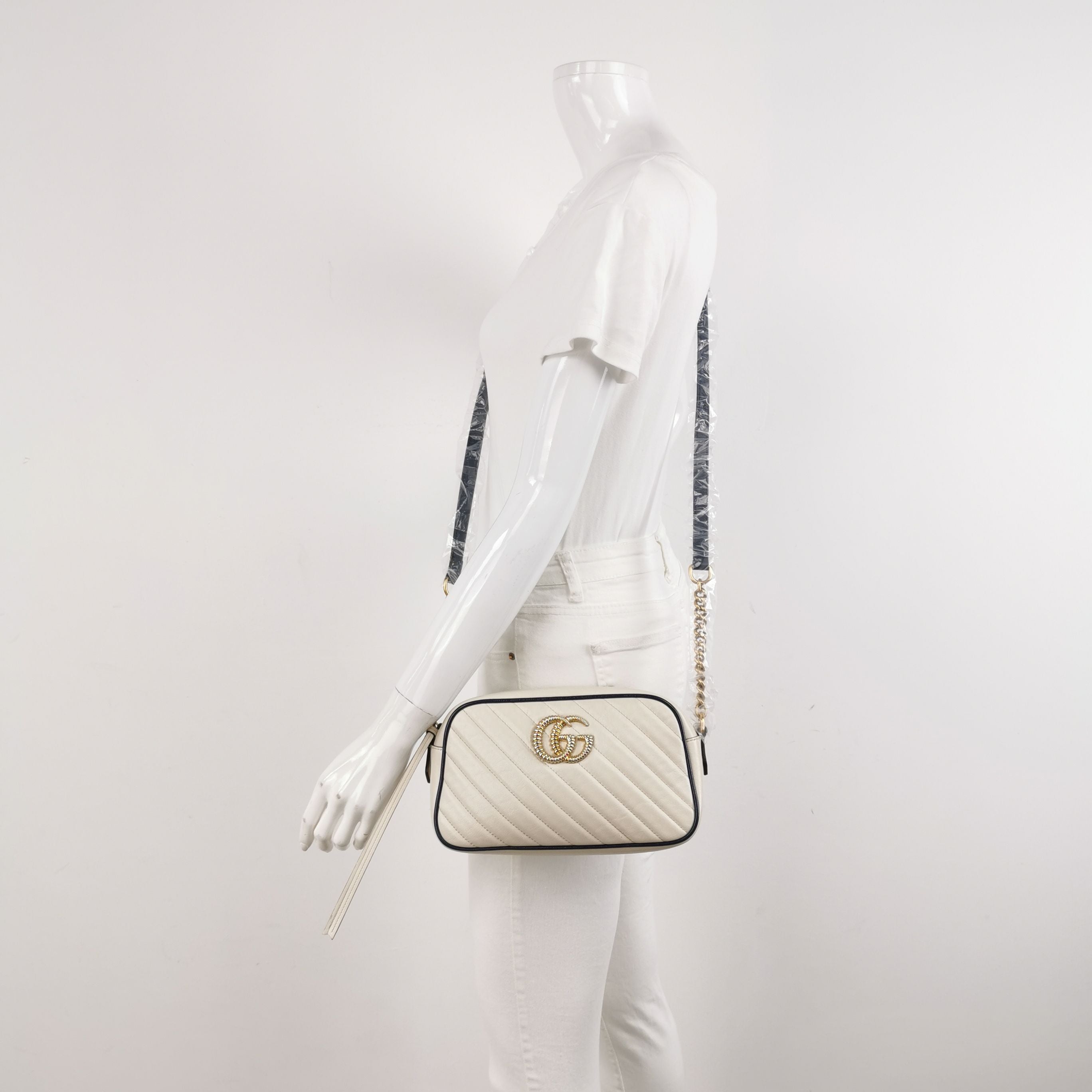 Gucci GG Marmont Small Leather Crossbody Bag with Contrast Trim and GG Logo 250317781108379