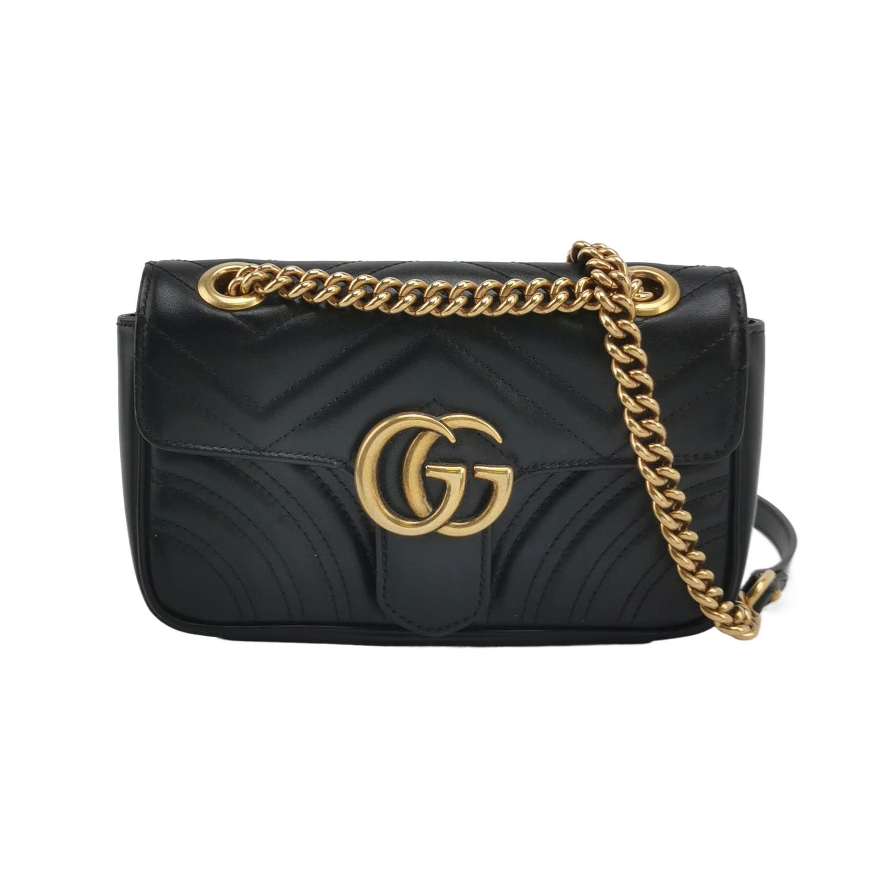 Gucci GG Marmont Mini Leather Quilted Double G Flap Crossbody Bag 250420781156774