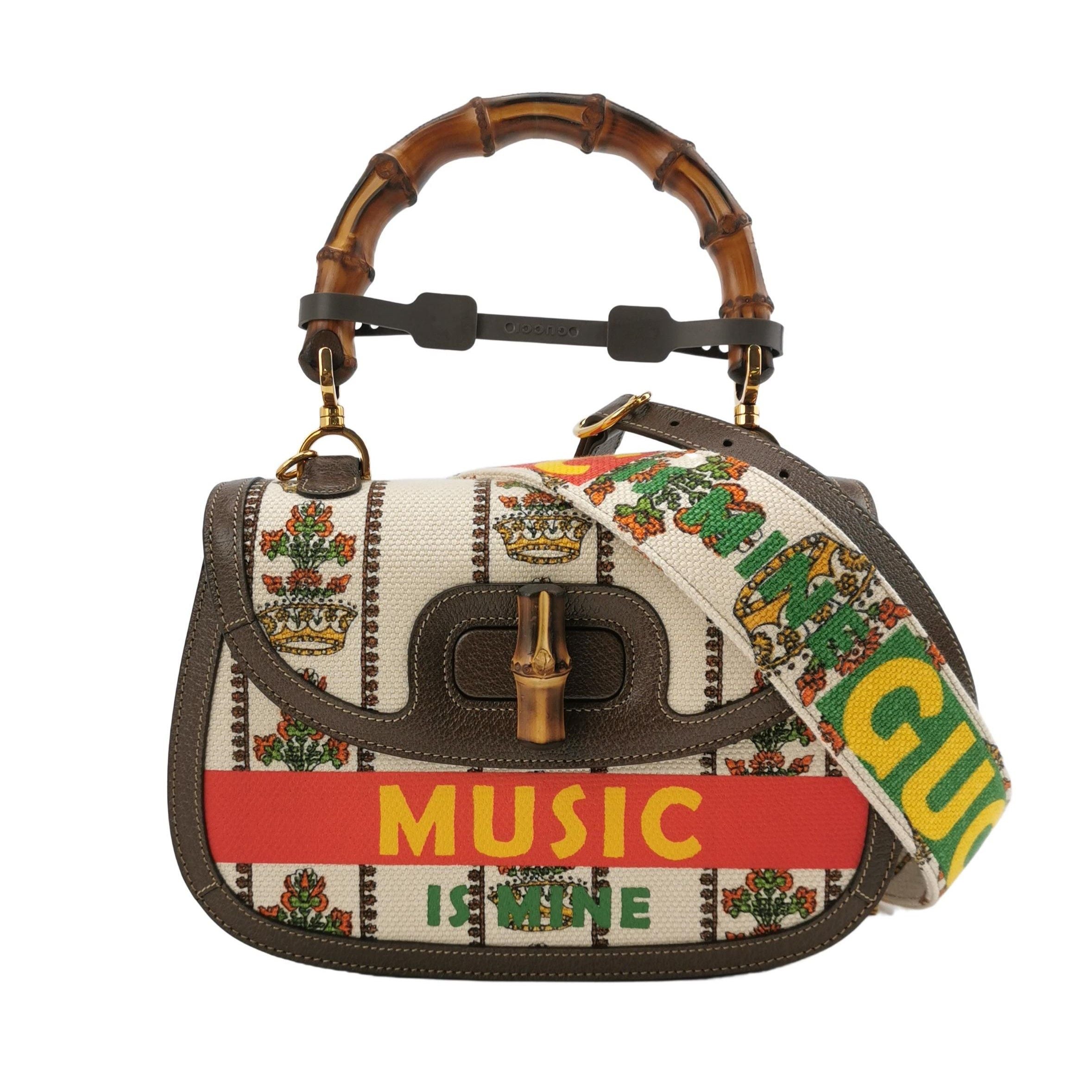 Gucci Bamboo1947 Medium Leather and Canvas Shoulder Bag 250603781220368