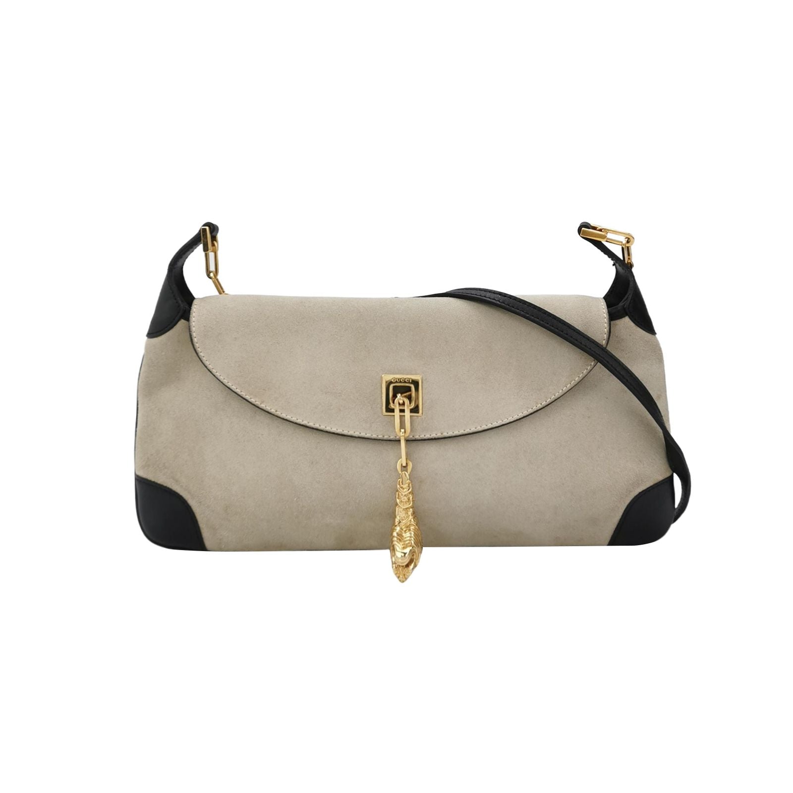 Gucci Suede and Leather Tiger Head Crossbody Shoulder Bag 250112781022204