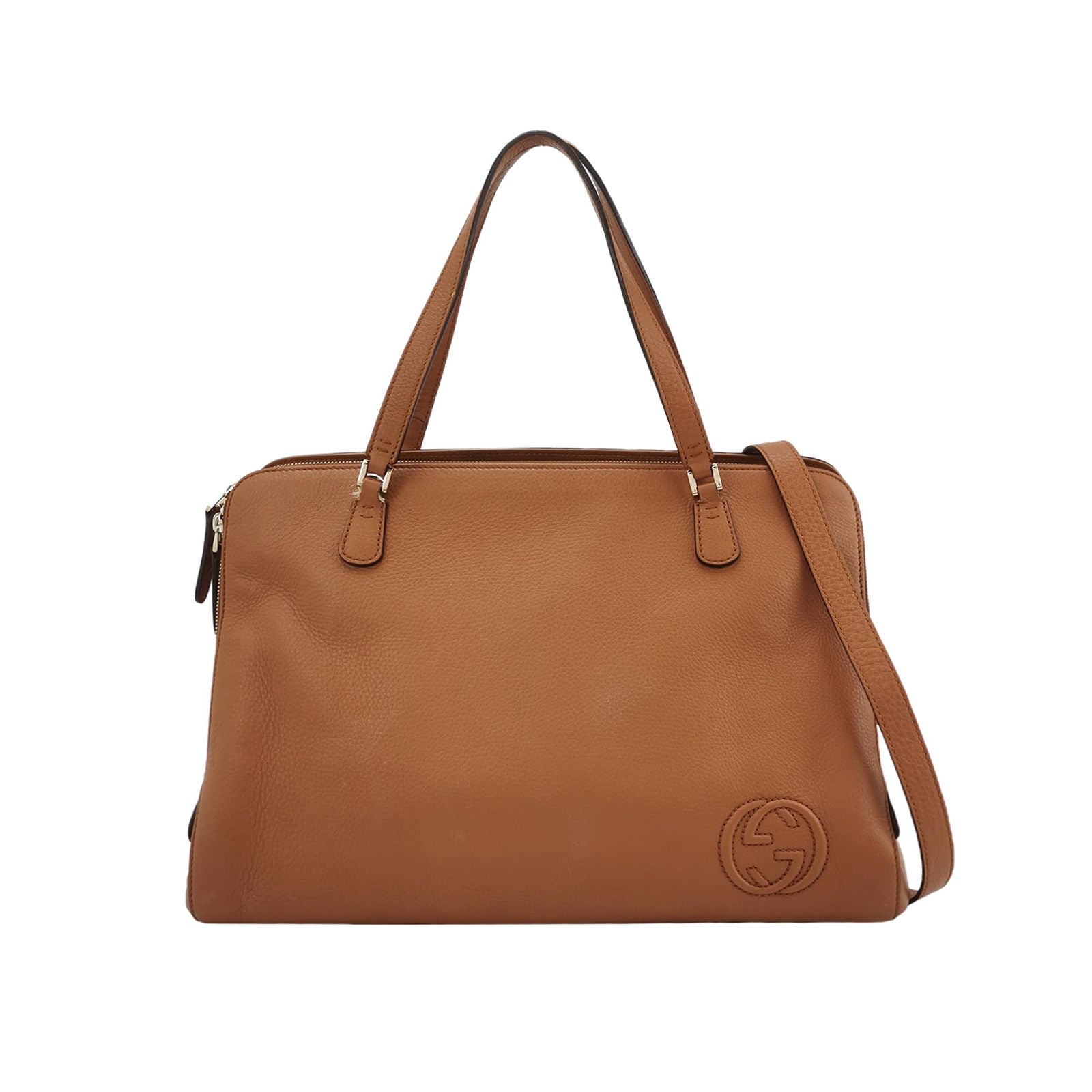 Gucci Leather Solid GG Logo Zip Shoulder Bag 250513781190155