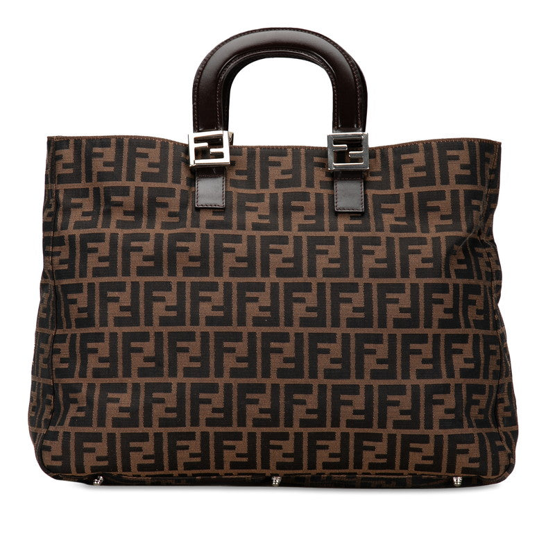 Fendi Zucca Handbag Tote Bag 26329 Brown Canvas Leather Fendi