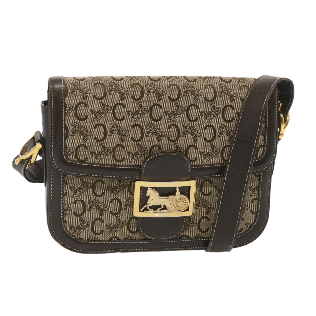 CELINE C Macadam Canvas Shoulder Bag Beige 69250