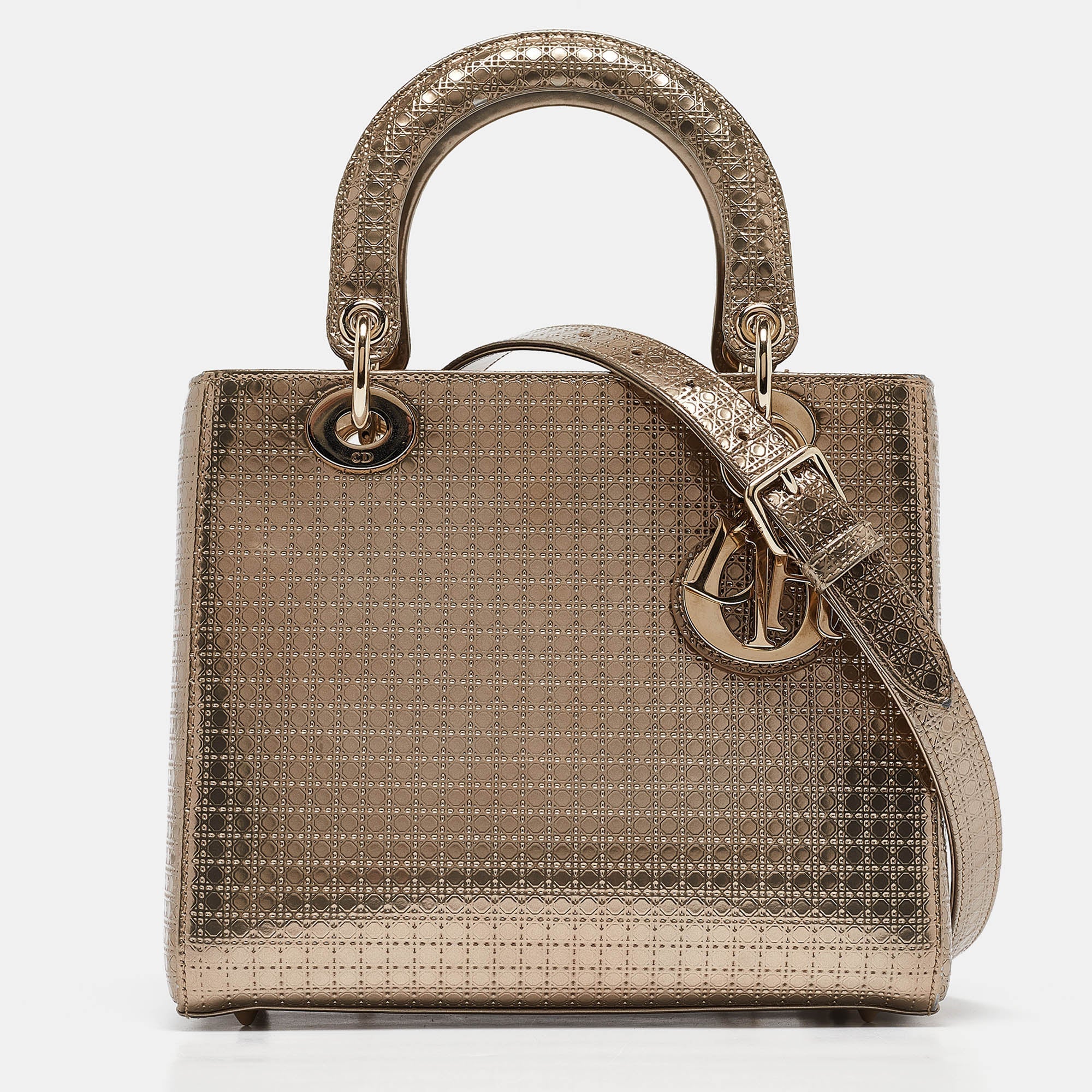 Dior Gold Microcannage Patent Leather Medium Lady Tote