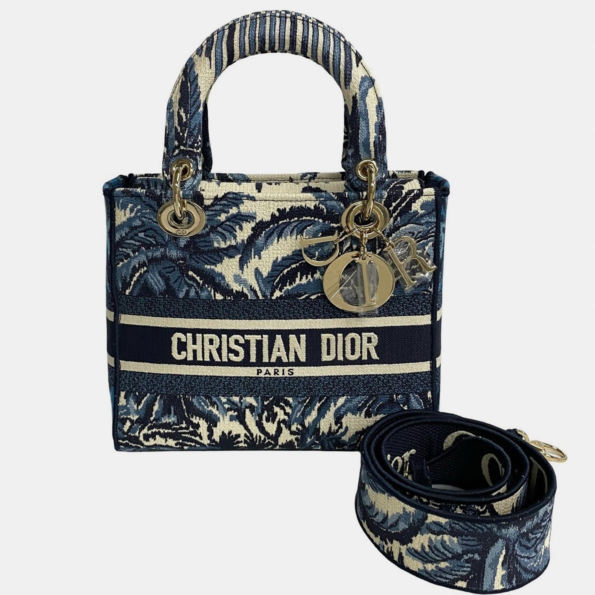 Dior Blue Canvas Medium Embroidered Lady D-Lite Bag