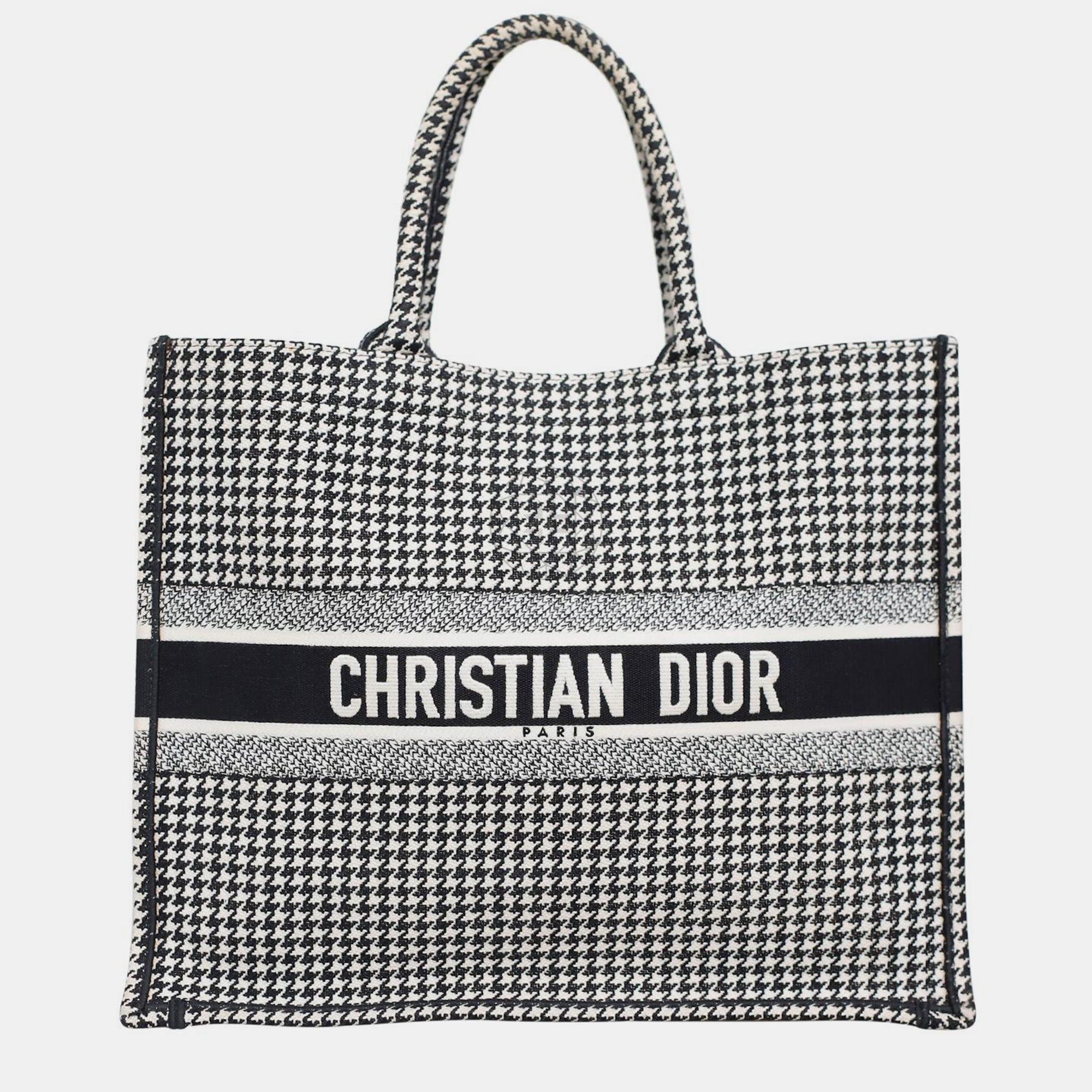 Dior Christian Black/ White Houndstooth Large Book Tote Bag