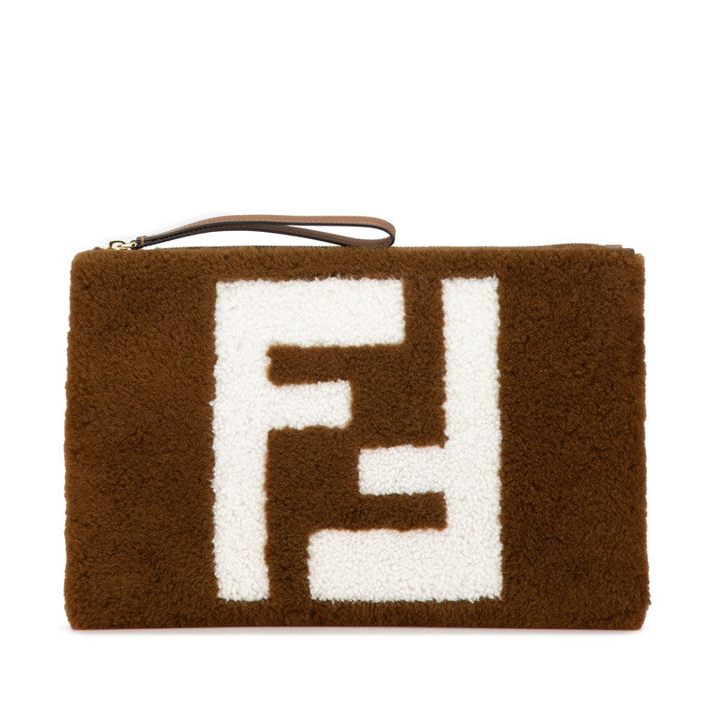 Fendi Shearling Leather Logo Large Clutch 8N0178