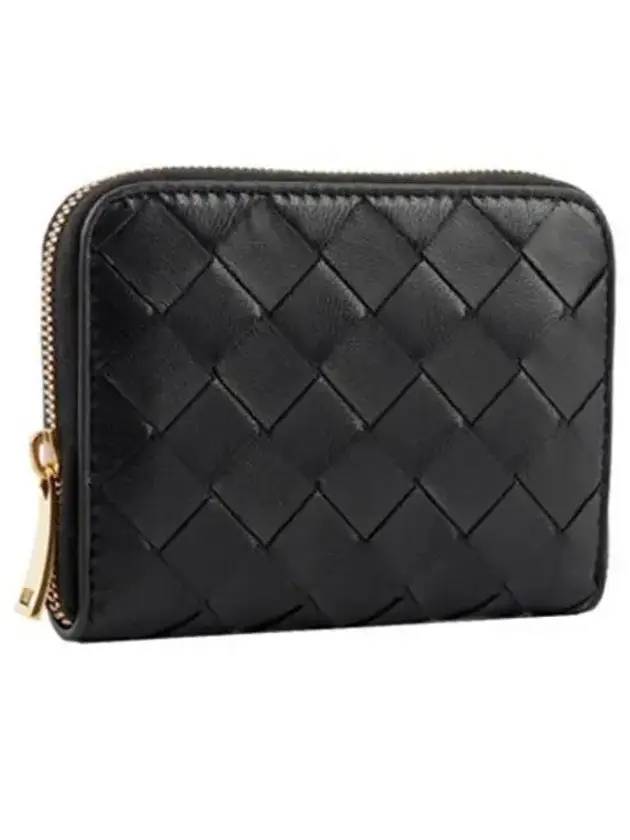 Bottega Veneta Zipper Intrecciato Card Wallet Black