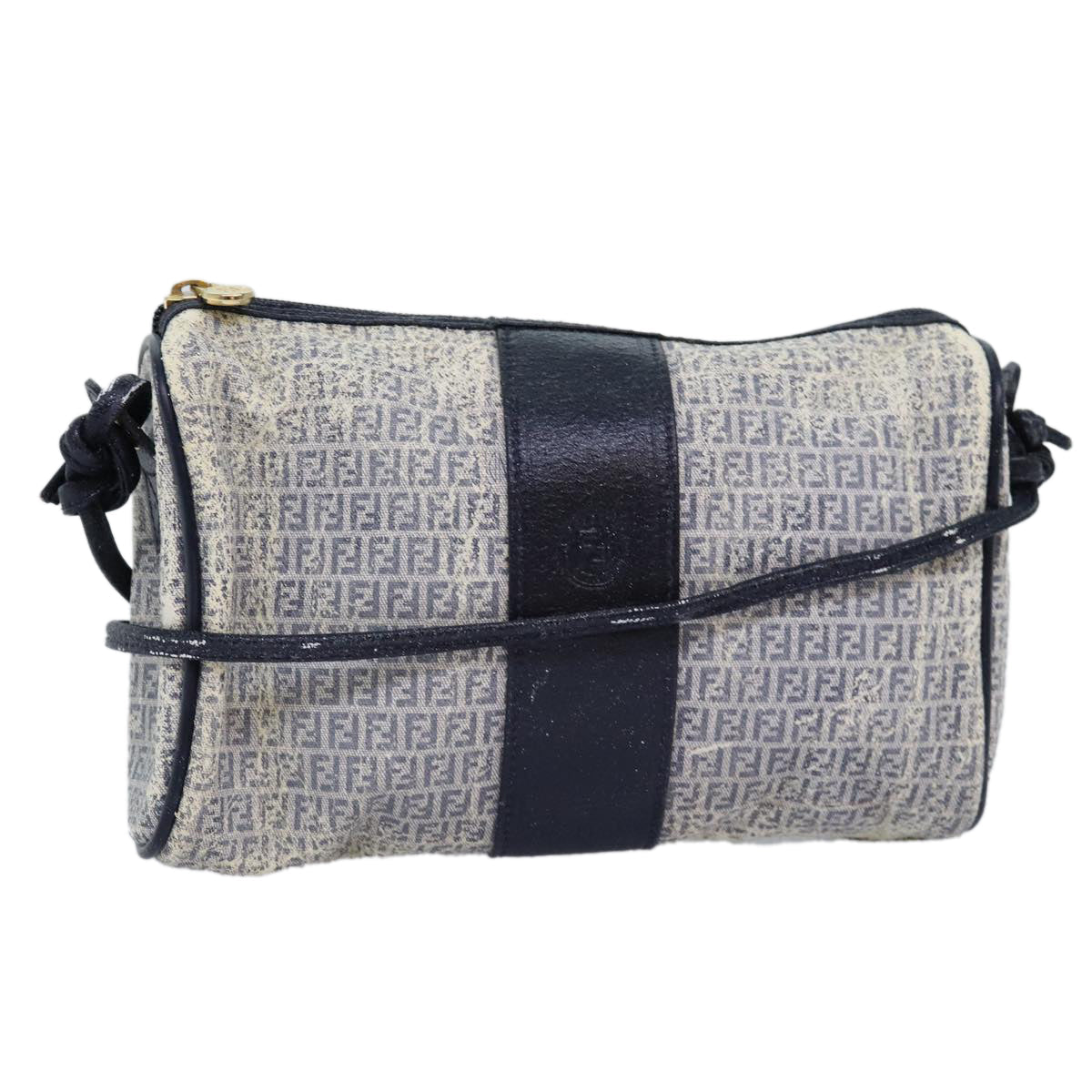 FENDI Zucchino Canvas Shoulder Bag Coated Canvas White Navy71558
