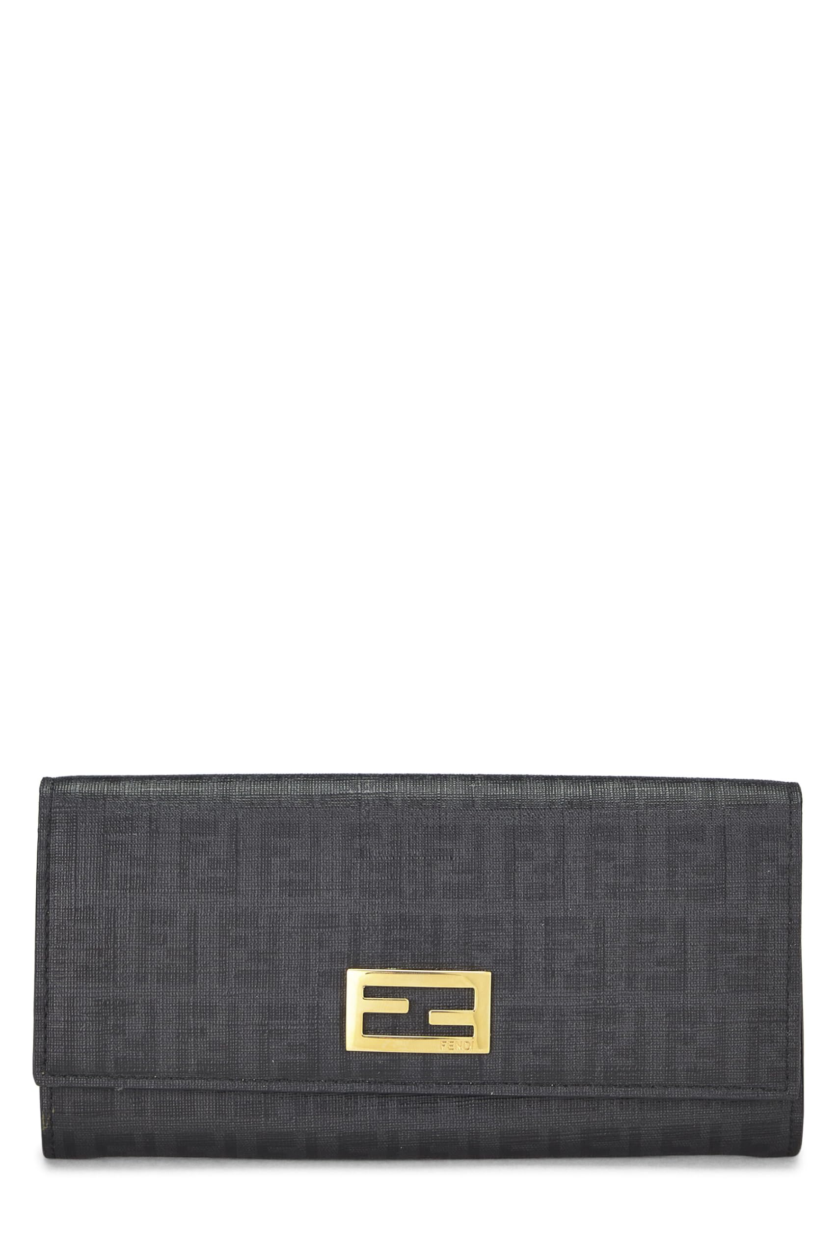 Fendi, Black Zucchino Coated Canvas Continental Wallet, Black
