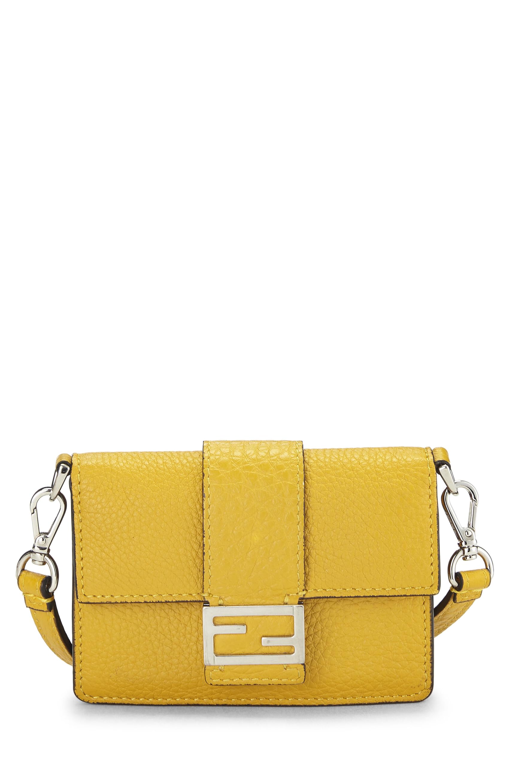 Fendi, Yellow Calfskin Flat Baguette Micro, Yellow