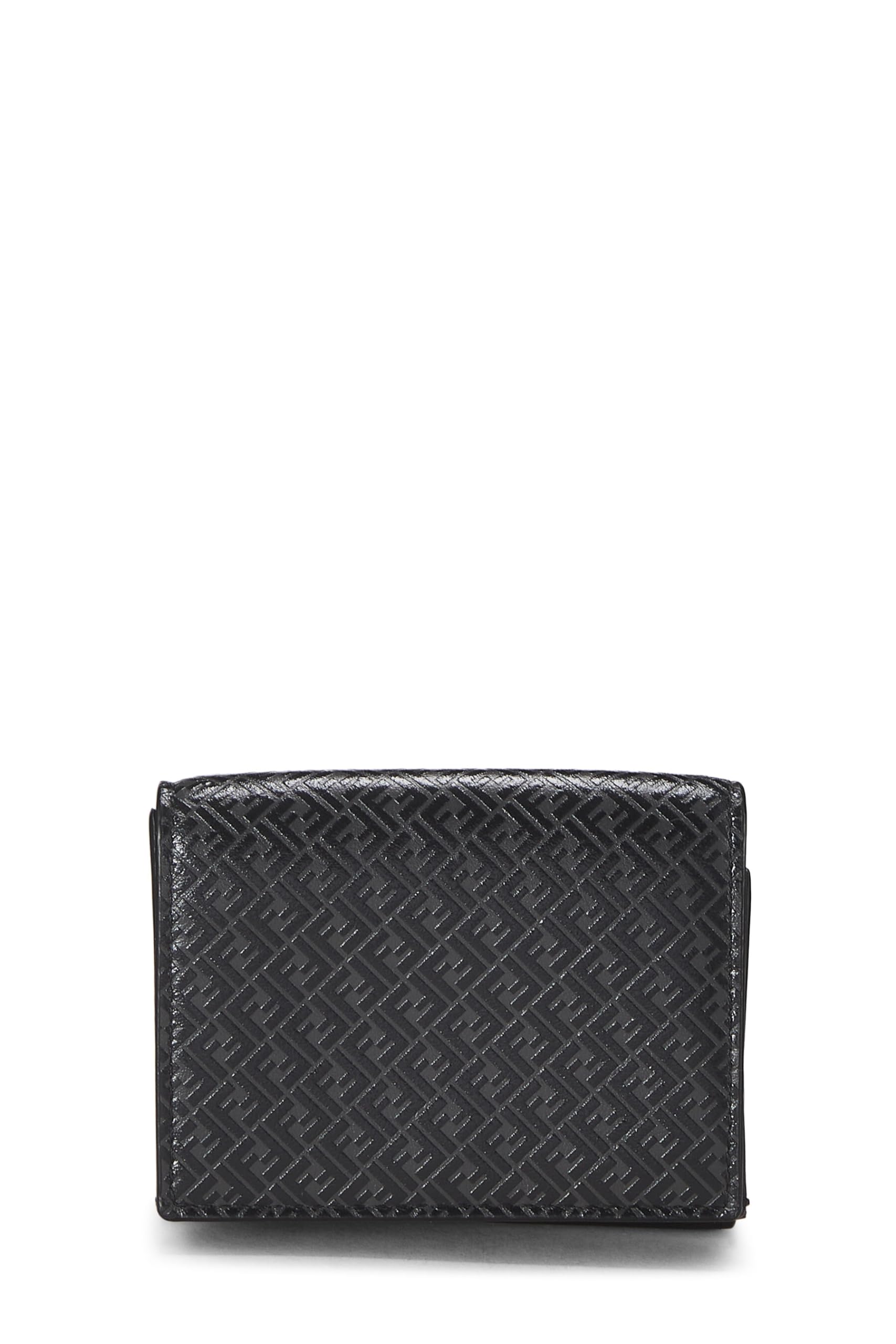 Fendi, Black Zucchino Leather Trifold Wallet, Black