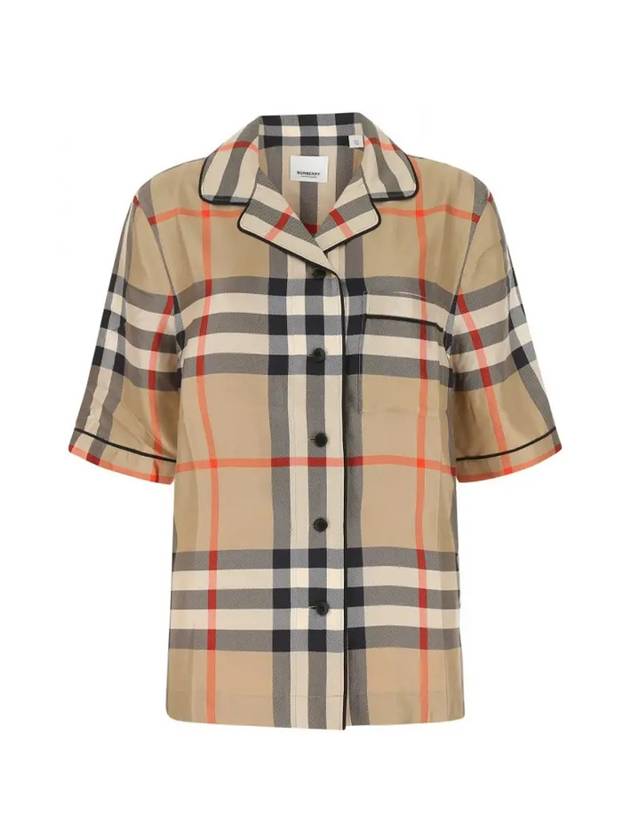 Burberry Check Silk Short Sleeve Shirt Beige