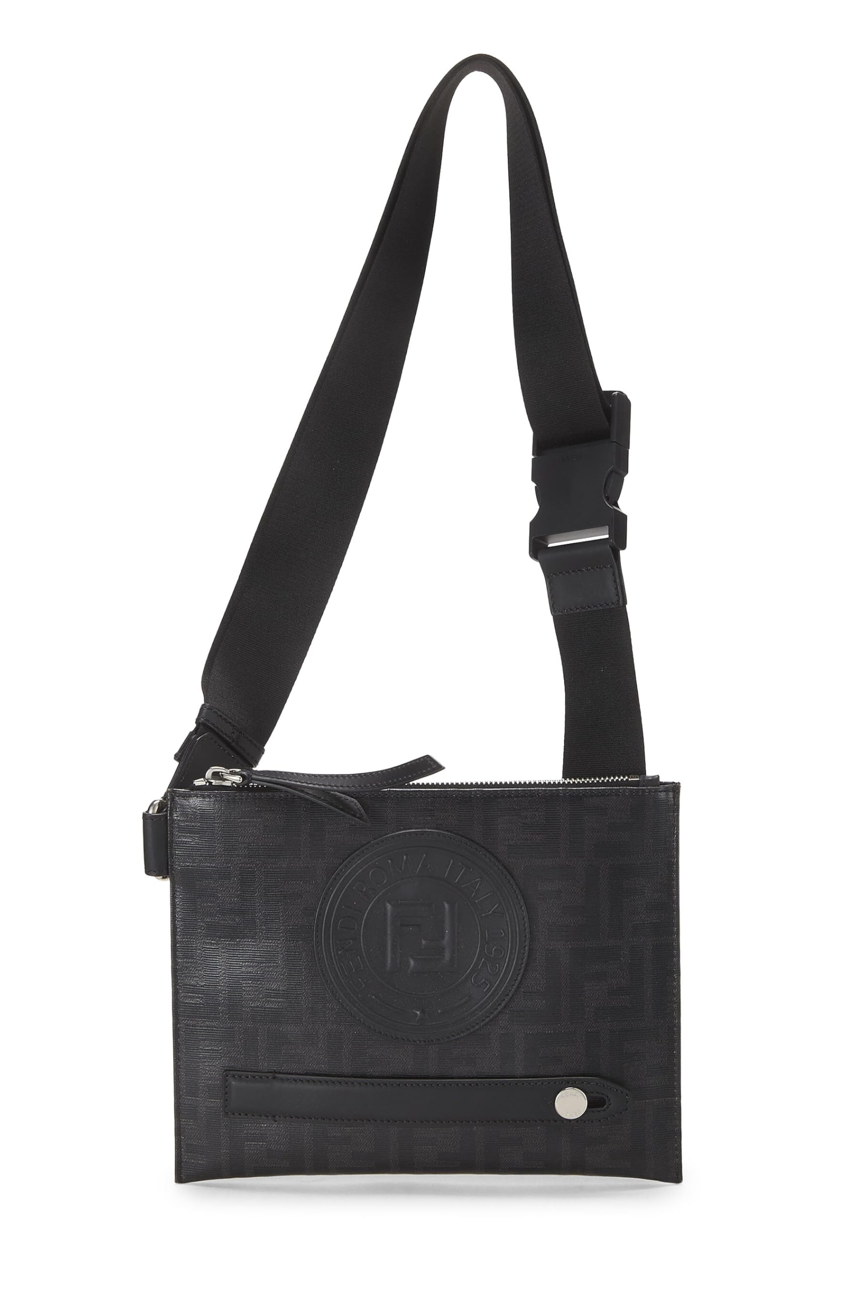 Fendi, Black Zucca Coated Canvas Crossbody Bag, Black