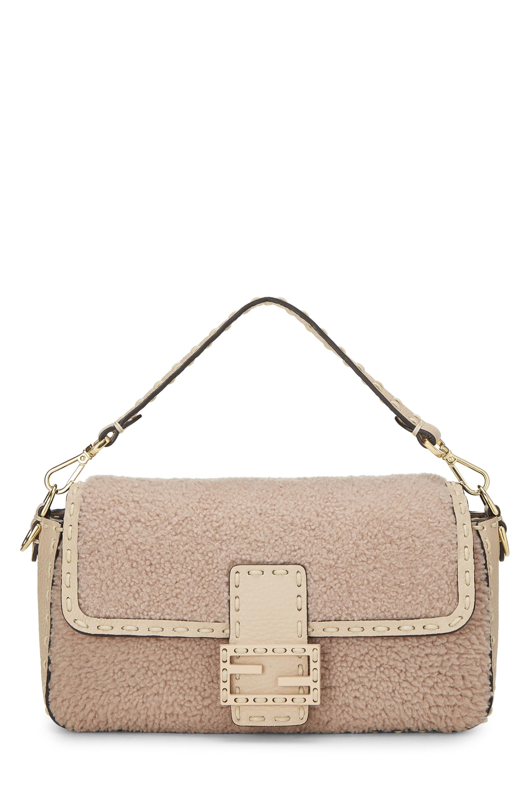 Fendi, Pink Shearling Baguette Crossbody, Pink